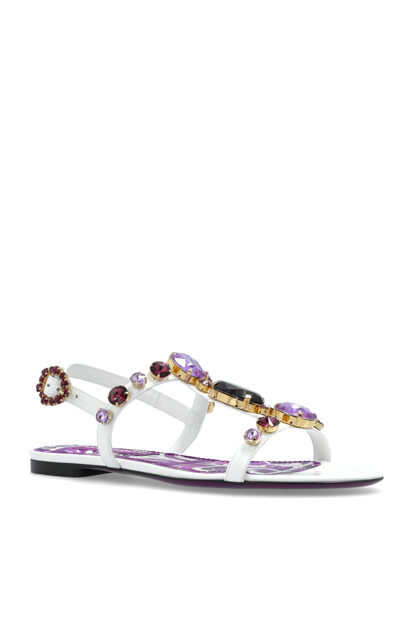 White Leather sandals with shimmering crystals Dolce